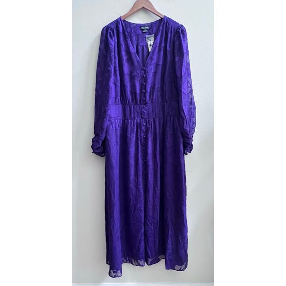Women's Purple Petunia Velvet Floral V-Neck Long Sleeve City Chic Maxi Dress M18 - Picture 1 of 9